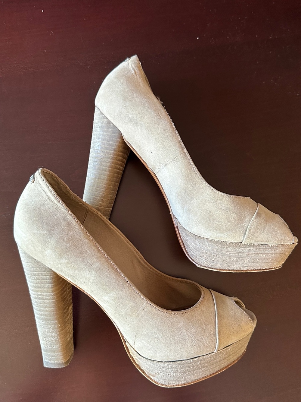 Diesel Beige Suede Platform Peep-Toe Heels
